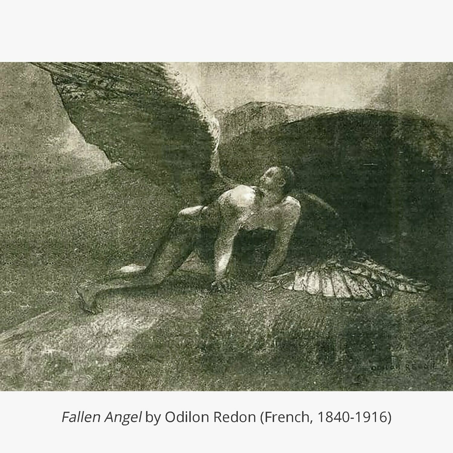"Fallen Angel (after Redon)" Original Mixed-Media Painting on Paper