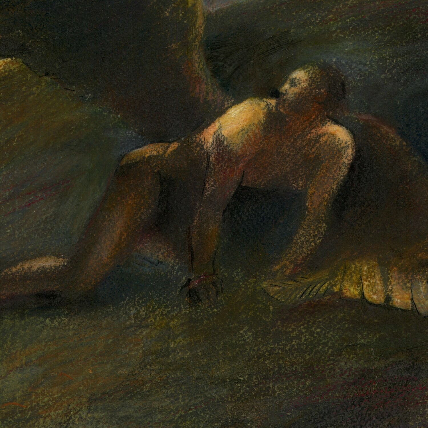 "Fallen Angel (after Redon)" Original Mixed-Media Painting on Paper