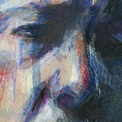 "Indigo Self-Portrait, 10.18.2020" Original Mixed-Media Painting on Paper