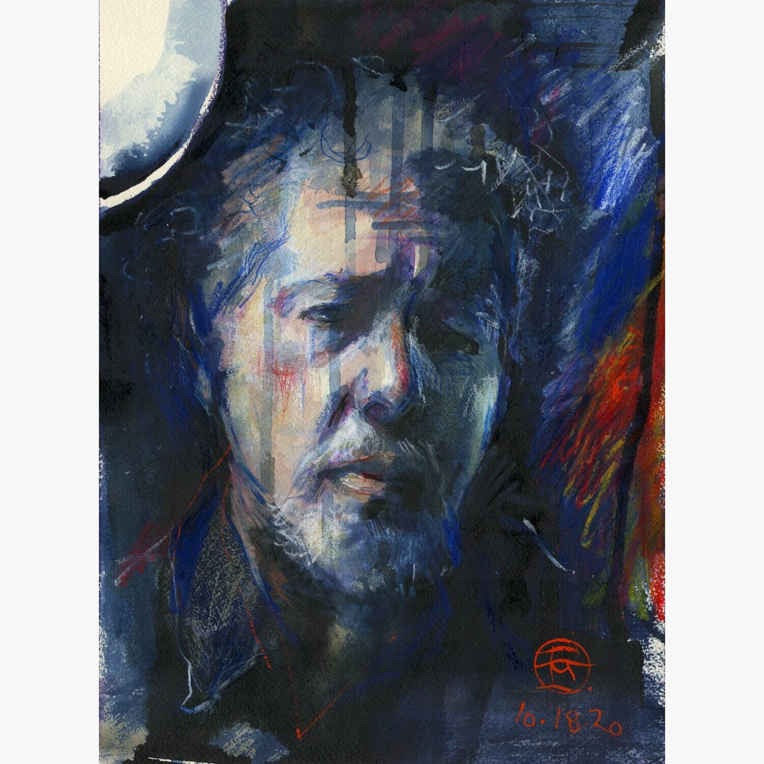 &quot;Indigo Self-Portrait, 10.18.2020&quot; Original Mixed-Media Painting on Paper