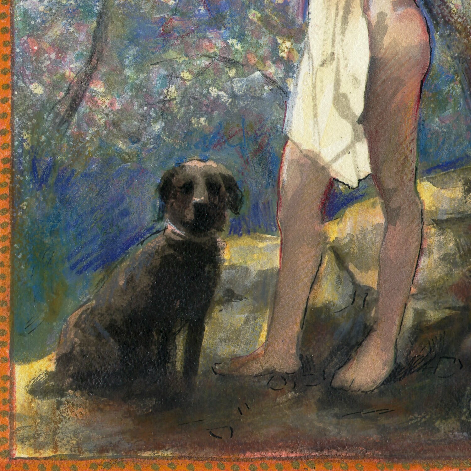 Untitled (Boy with Flute), Original Mixed-Media Painting on Paper