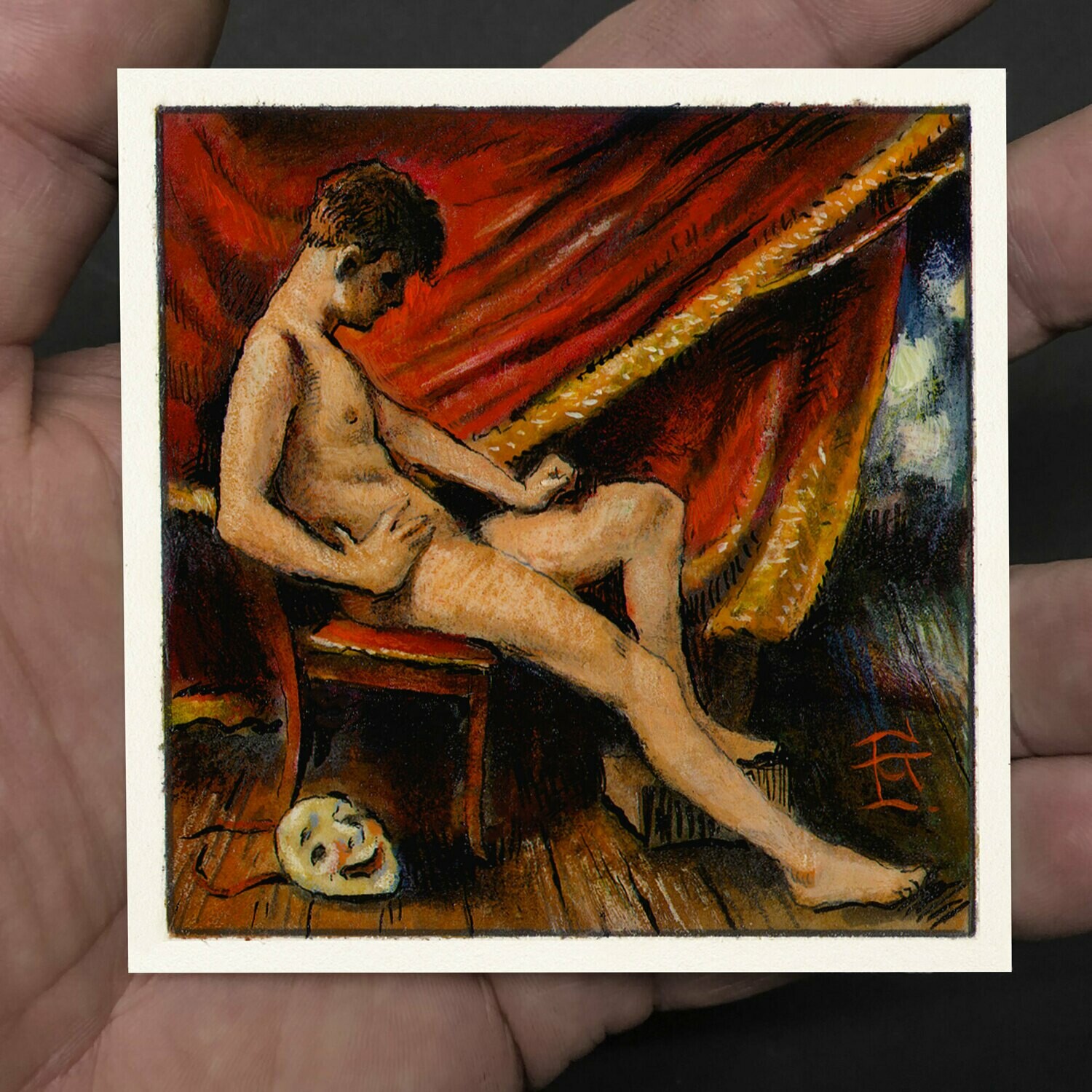 Miniature Painting &quot;The Curtain&quot; 3&quot; X 3&quot;