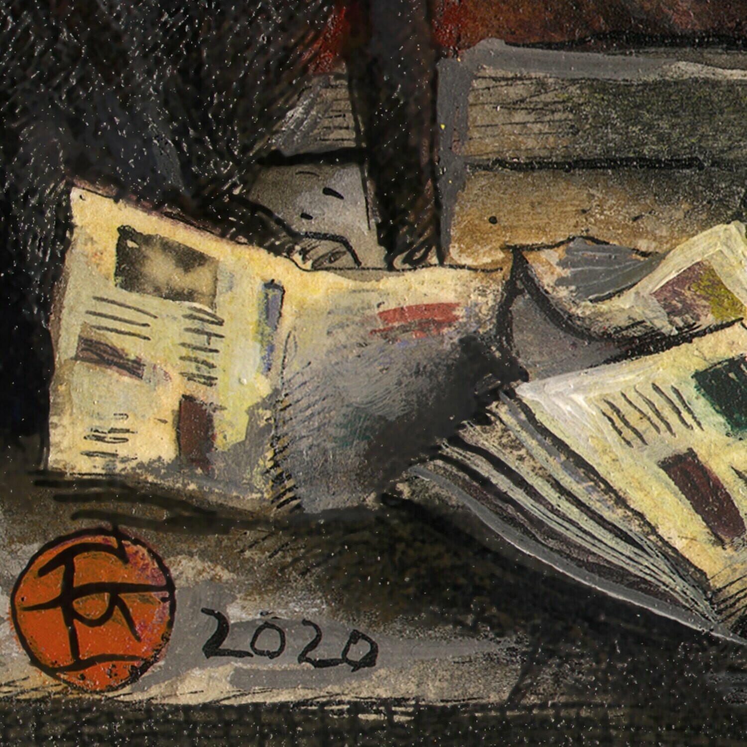 "Night News" Original Mixed-Media Work on Paper