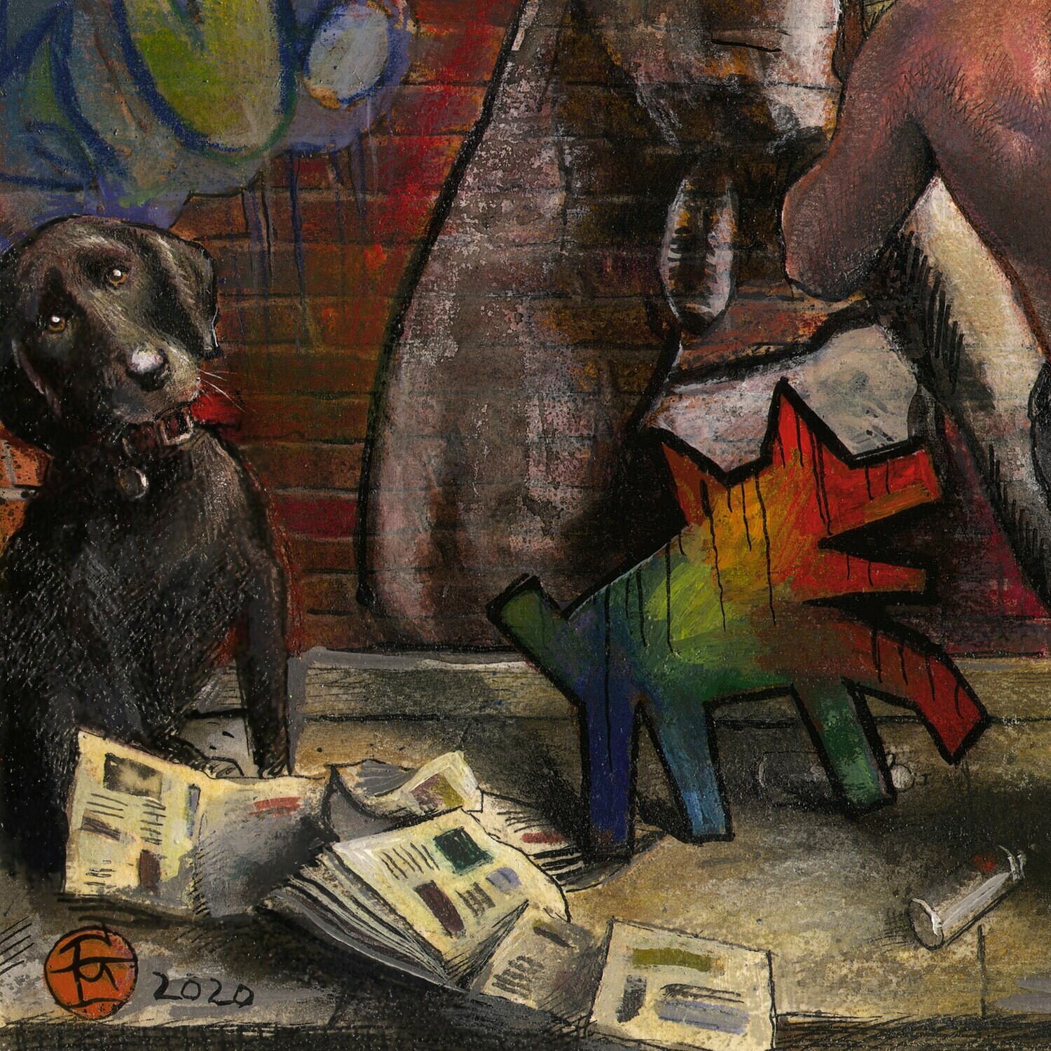 "Night News" Original Mixed-Media Work on Paper