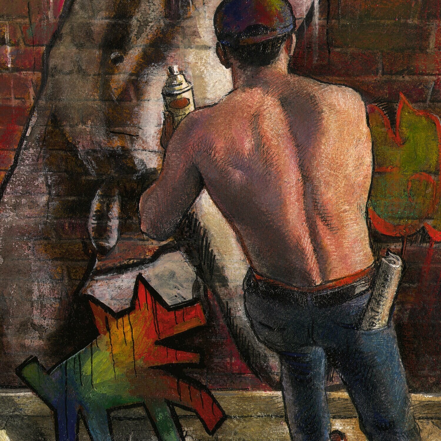 "Night News" Original Mixed-Media Work on Paper