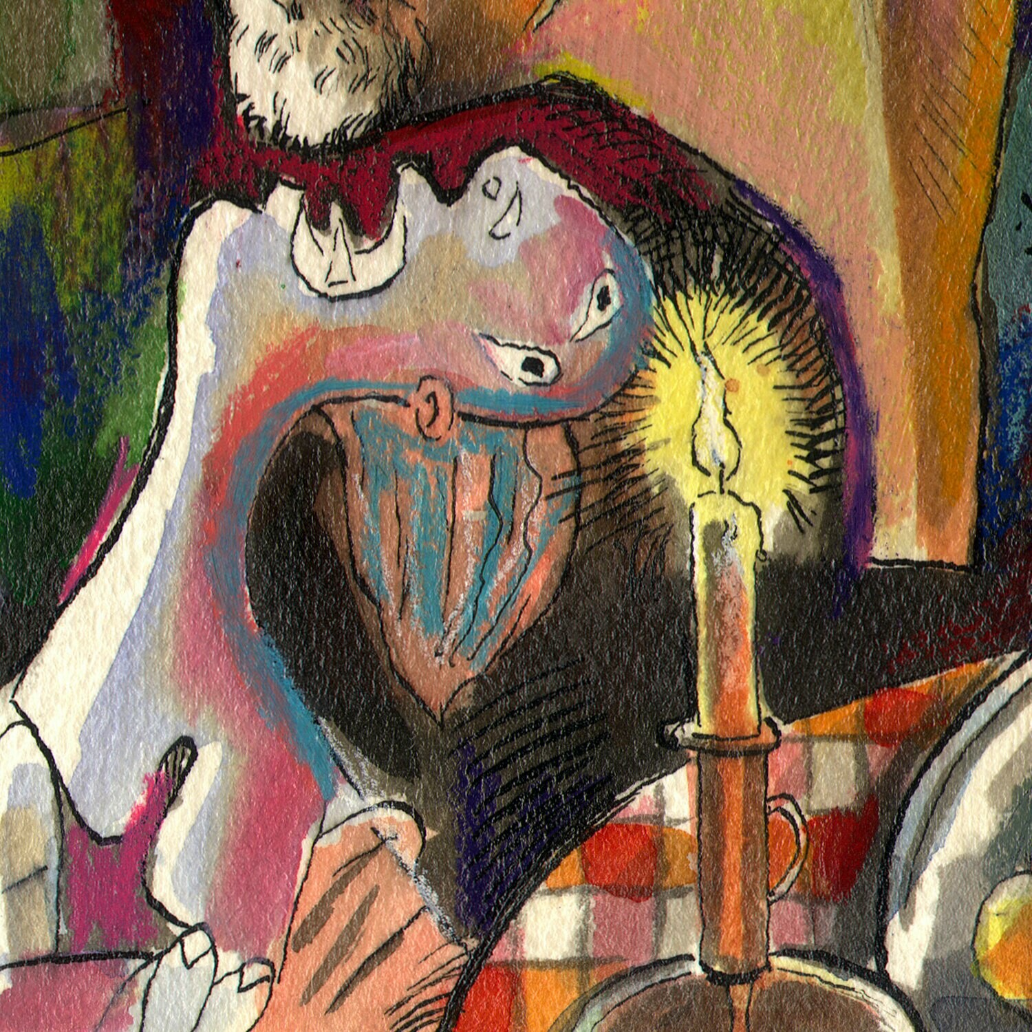 "Thanksgiving Self-Portrait" Original Mixed-Media Work on Paper