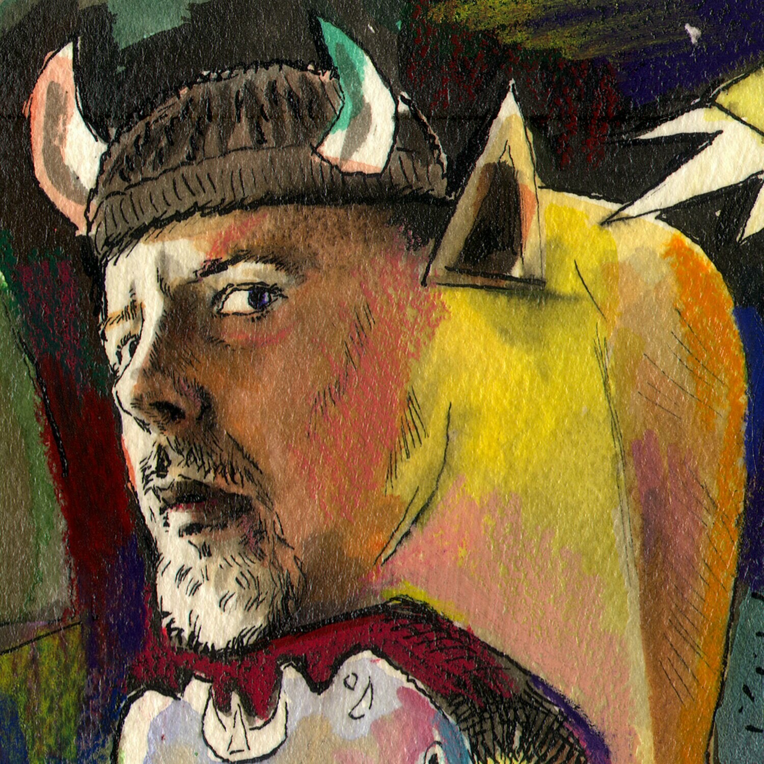 "Thanksgiving Self-Portrait" Original Mixed-Media Work on Paper