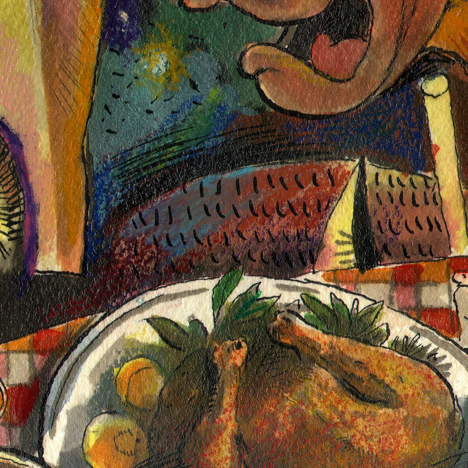 "Thanksgiving Self-Portrait" Original Mixed-Media Work on Paper