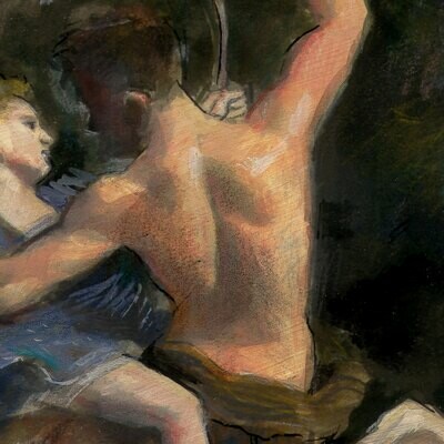 "The Education of Achilles" (after Donato Creti) Original Mixed-Media Work on Paper