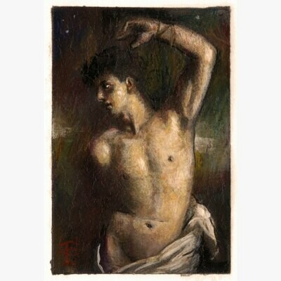 Miniature Painting "Saint Sebastian" 4" X 2-5/8"