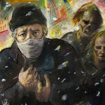 "Self-Portrait, Winter 2020-2021: Zombies and Fascists" Original Mixed-Media Work on Paper