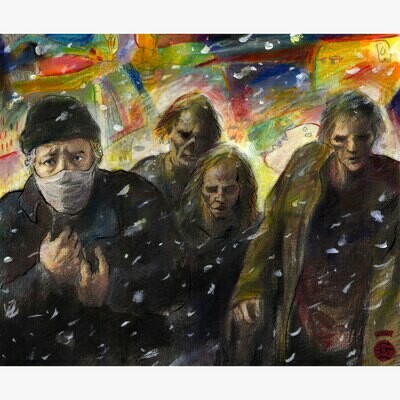 &quot;Self-Portrait, Winter 2020-2021: Zombies and Fascists&quot; Original Mixed-Media Work on Paper