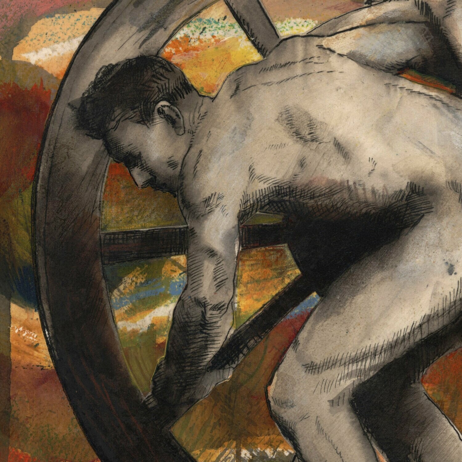 "The Wheel" Original Work on Paper with Collage
