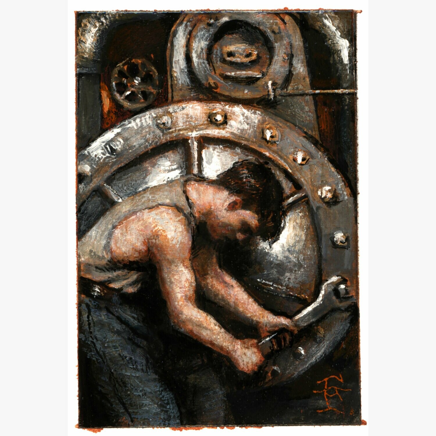 Miniature Painting "The Wheel" 2-15/16" X 2"