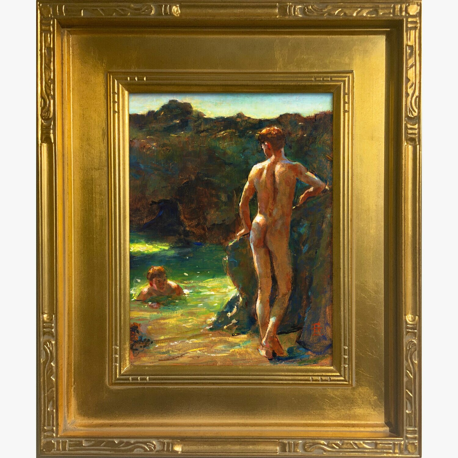 Untitled Study after Henry Scott Tuke, Original Framed Painting on Panel