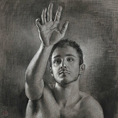 &quot;Reach&quot; Original Mixed-Media Grisaille Drawing