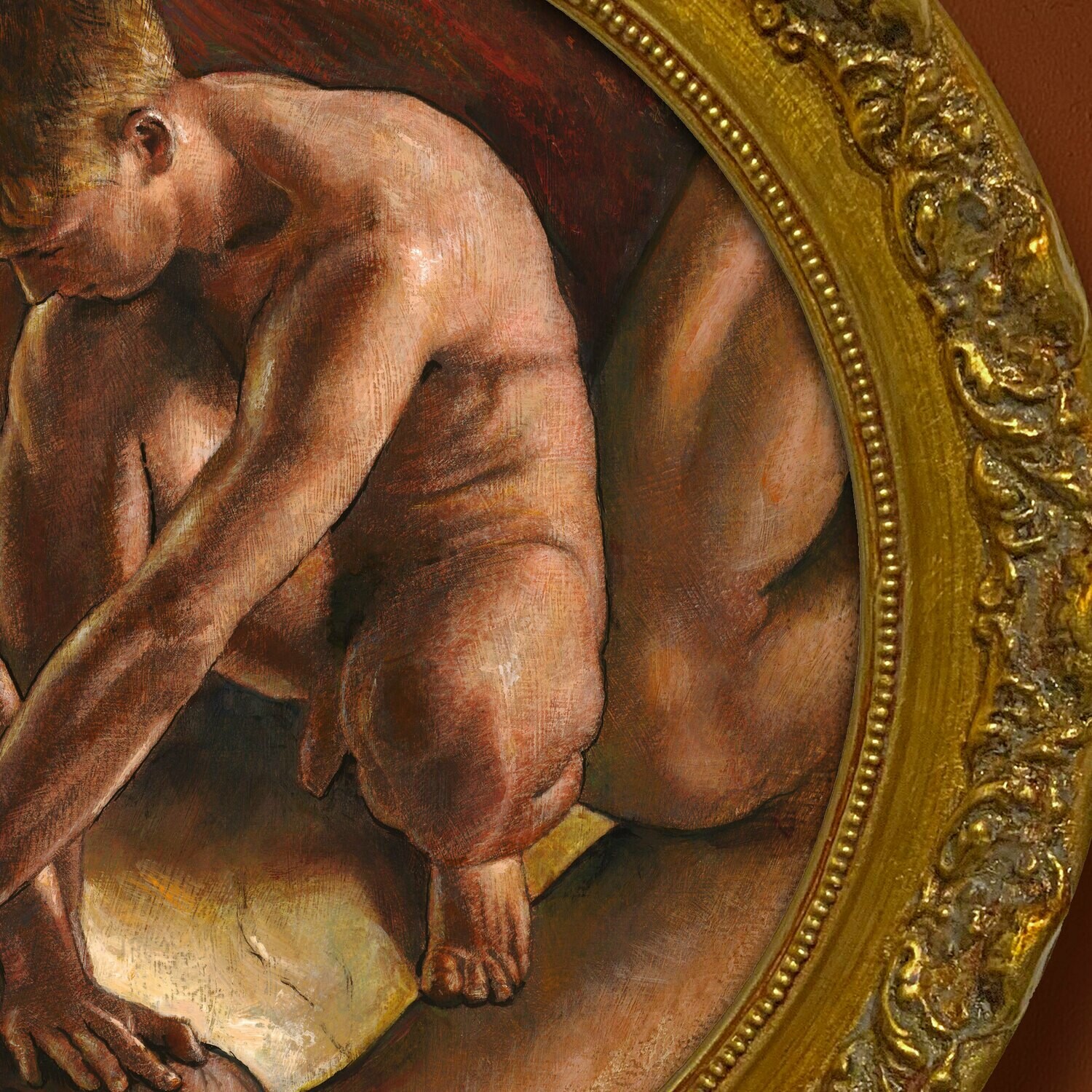 "Caress" Original Framed Tondo Painting