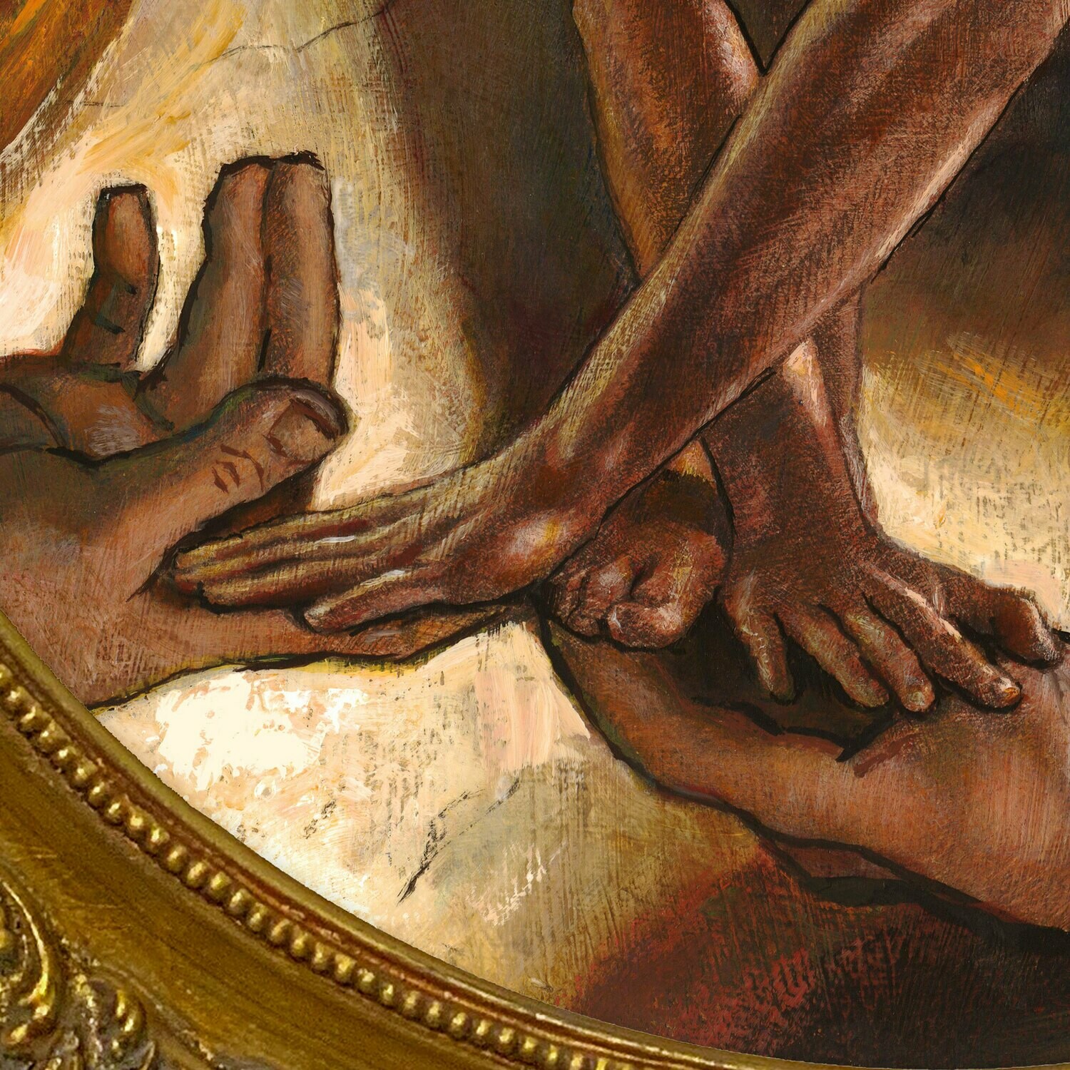 "Caress" Original Framed Tondo Painting