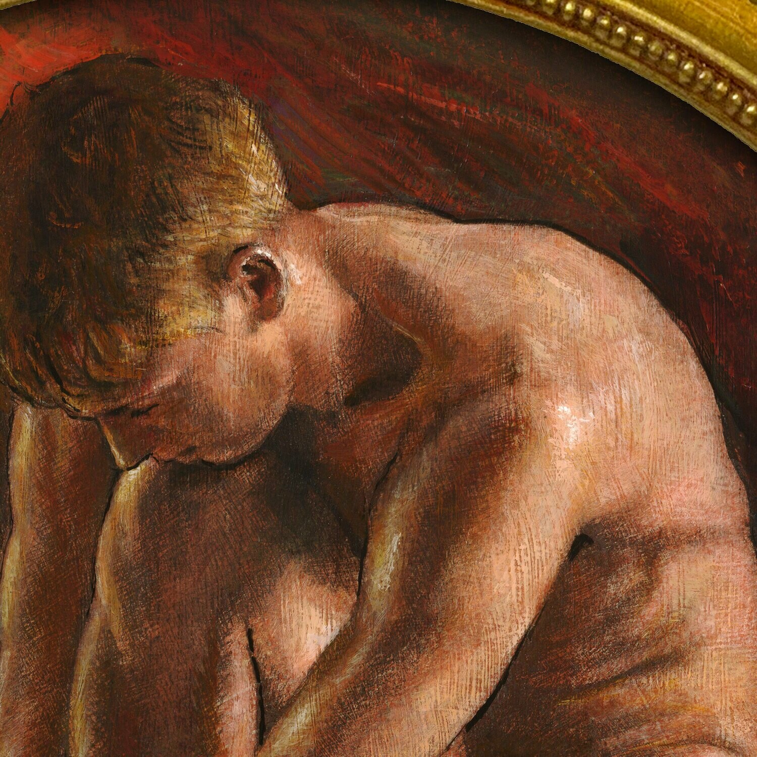 "Caress" Original Framed Tondo Painting