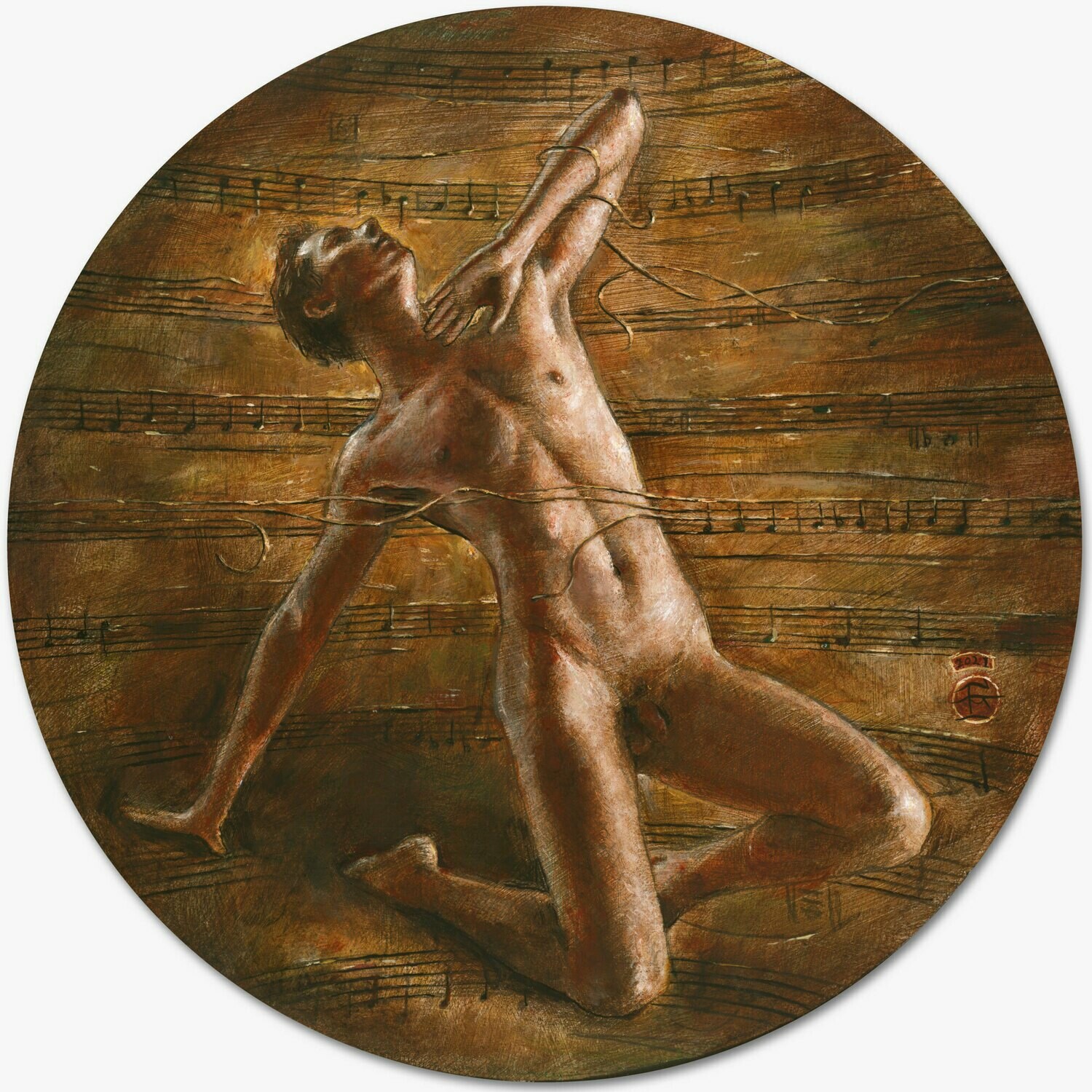"Tangled (for Samuel Barber)" Original Framed Tondo Painting