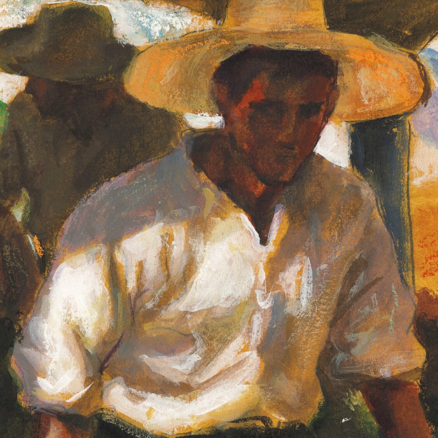 "Preparing Raisins" (After Sorolla) Original Mixed-Media Painting on Paper