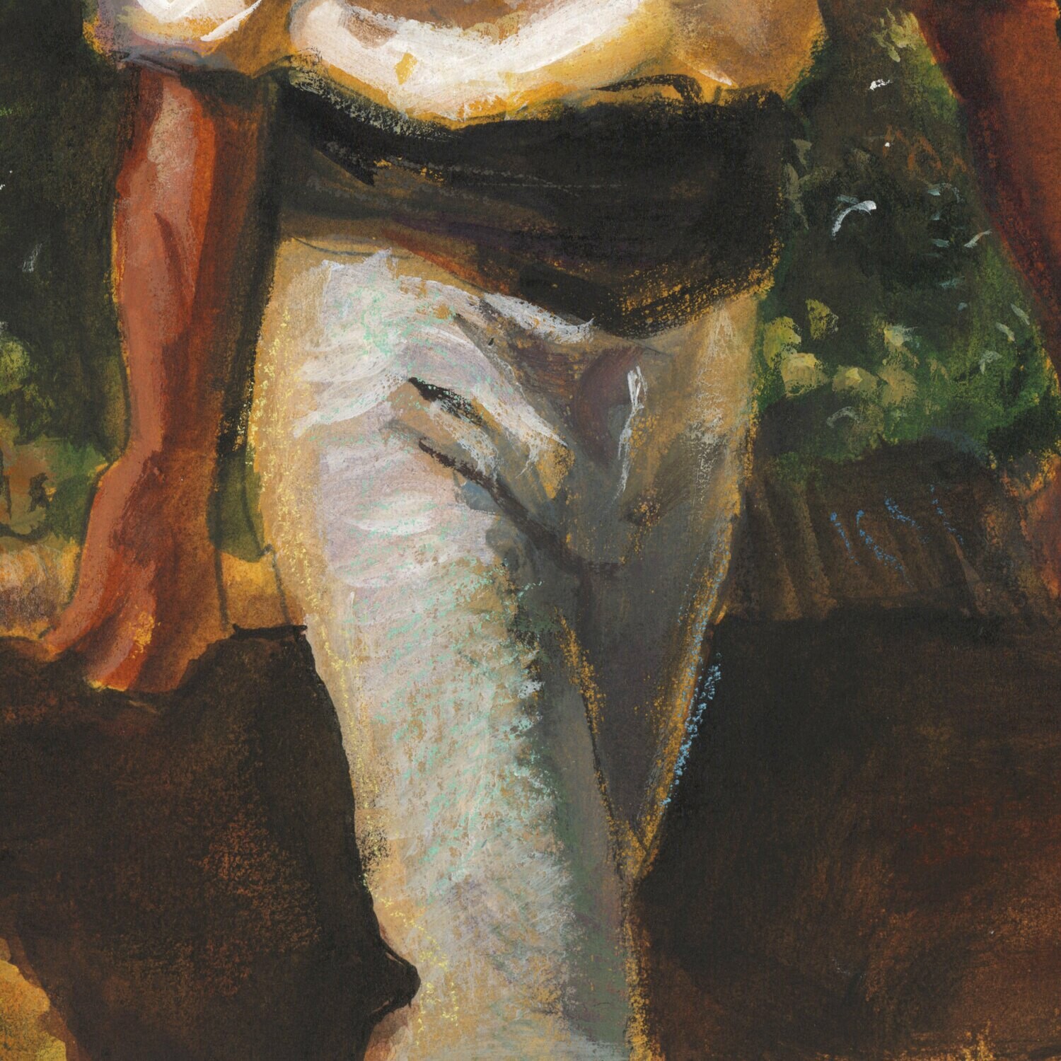 "Preparing Raisins" (After Sorolla) Original Mixed-Media Painting on Paper