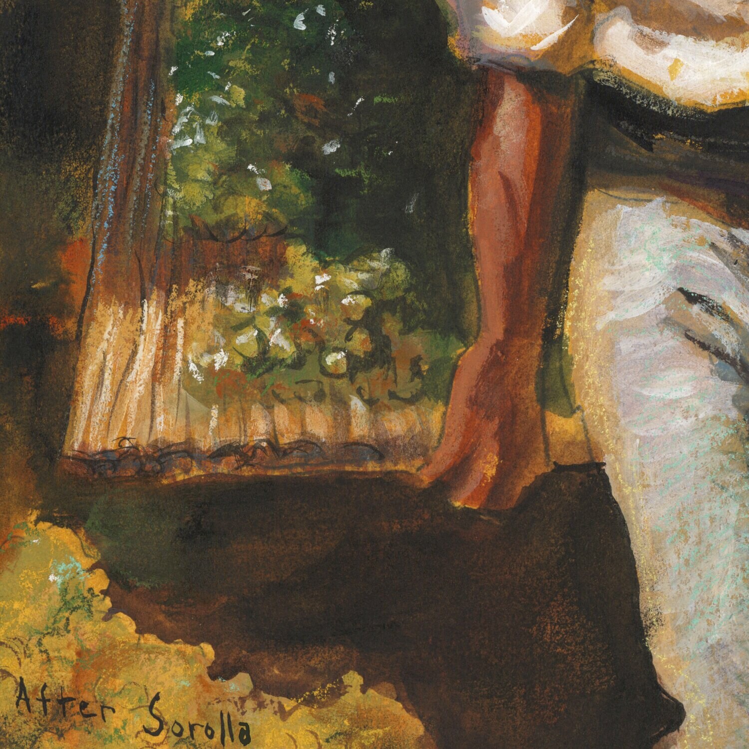 "Preparing Raisins" (After Sorolla) Original Mixed-Media Painting on Paper