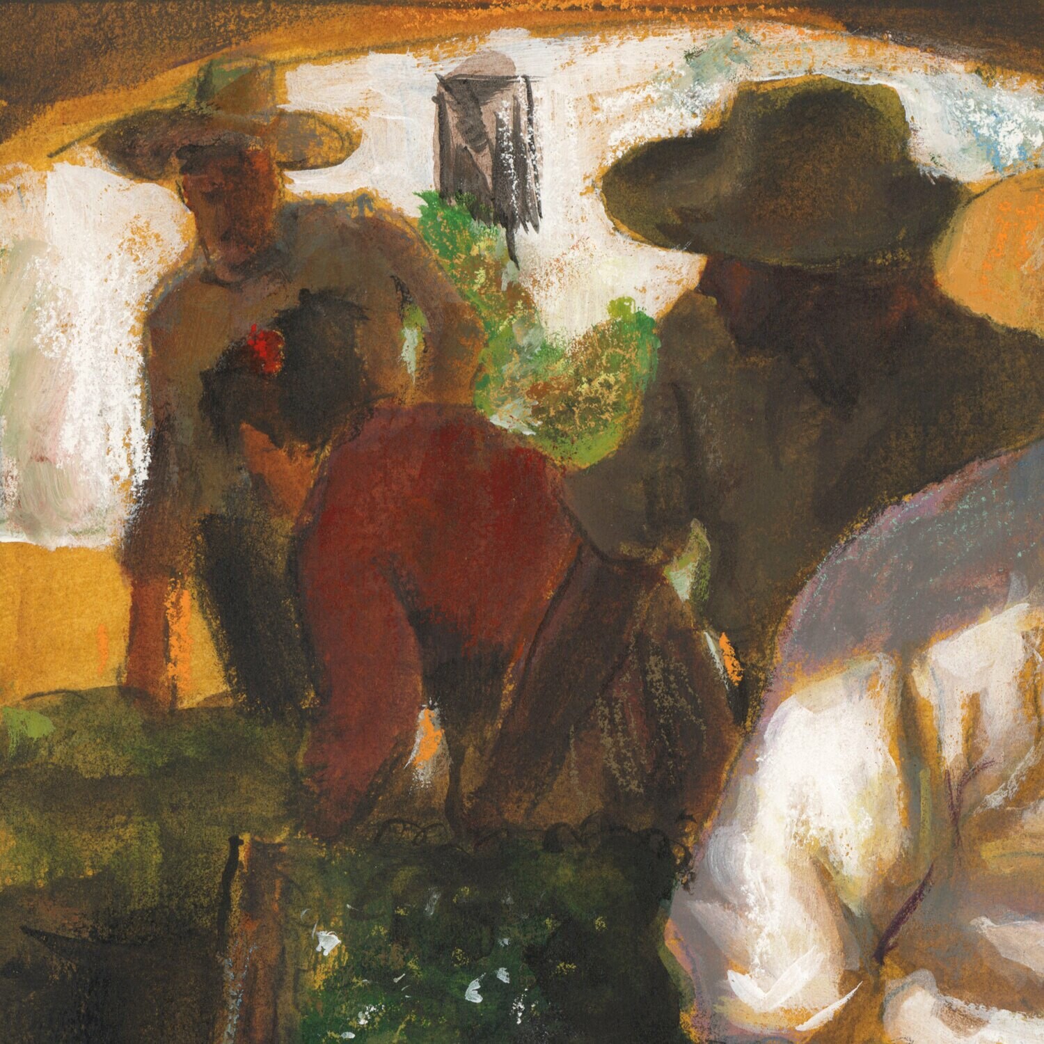 "Preparing Raisins" (After Sorolla) Original Mixed-Media Painting on Paper