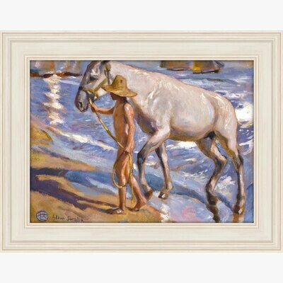 "Horse's Bath" (Study after Joaquín Sorolla) Original Painting on Panel, Available Framed or Unframed
