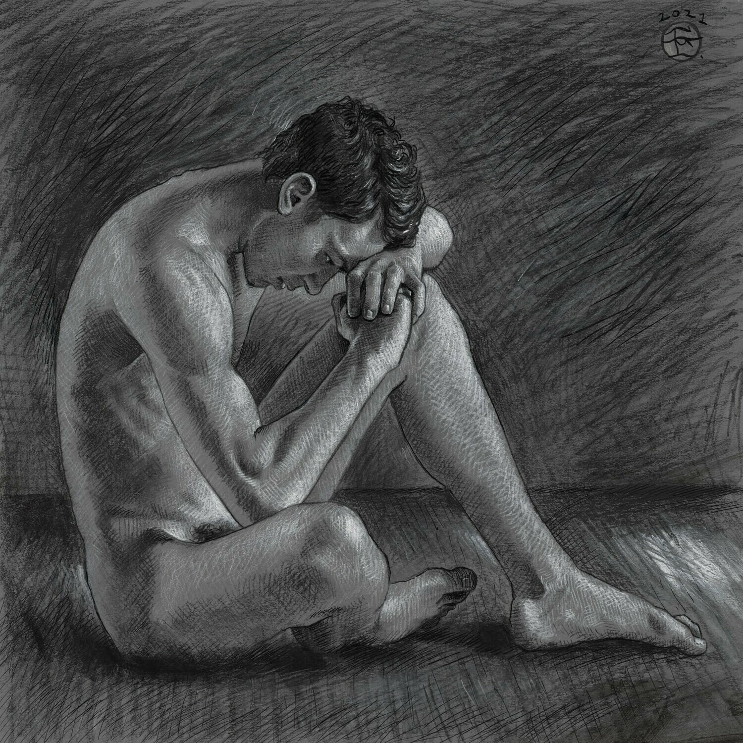 &quot;The Thinker&quot; Original Charcoal Drawing