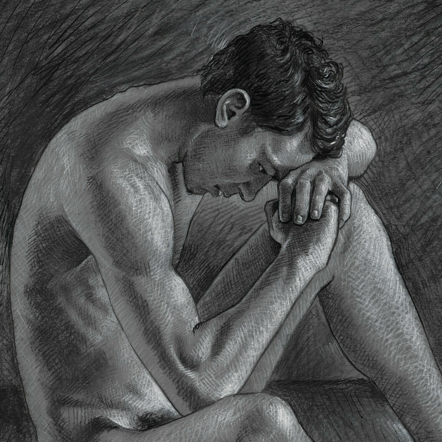"The Thinker" Original Charcoal Drawing