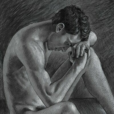 "The Thinker" Original Charcoal Drawing