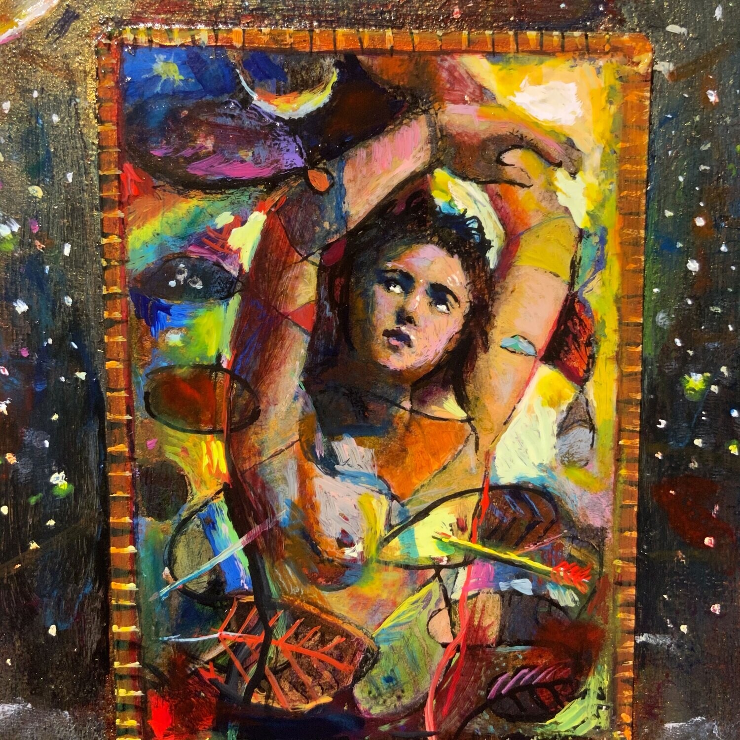 "Sebastian Ascendant" Original Mixed-Media Painting on Panel
