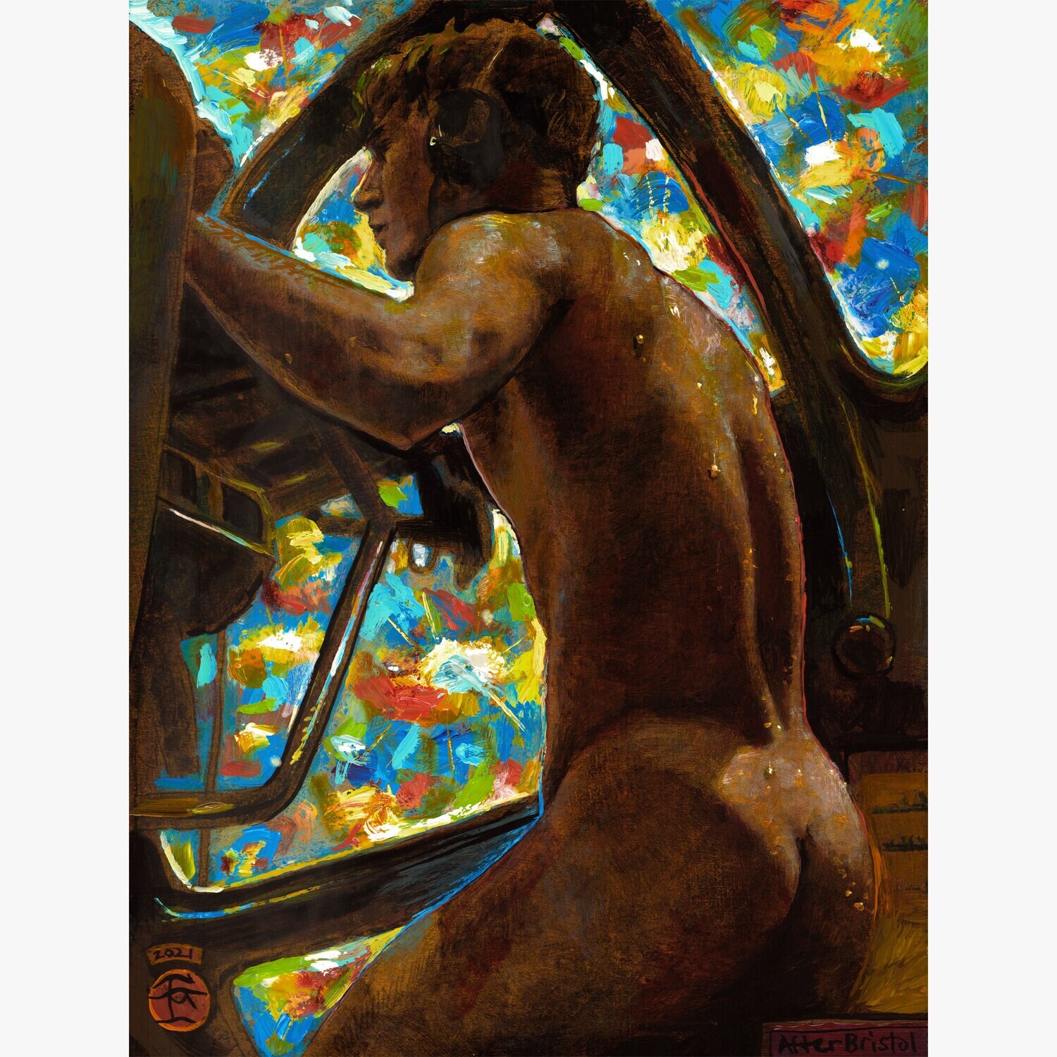 &quot;The Golden Gunner (after Horace Bristol)&quot; Original Painting with Iridescent Paints on Panel