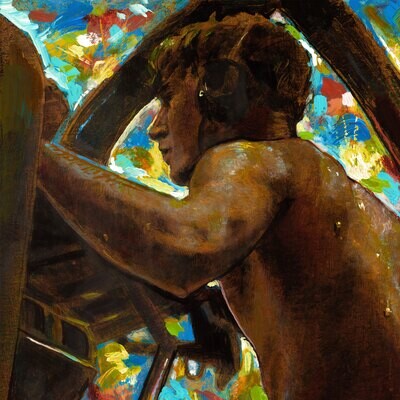 "The Golden Gunner (after Horace Bristol)" Original Painting with Iridescent Paints on Panel