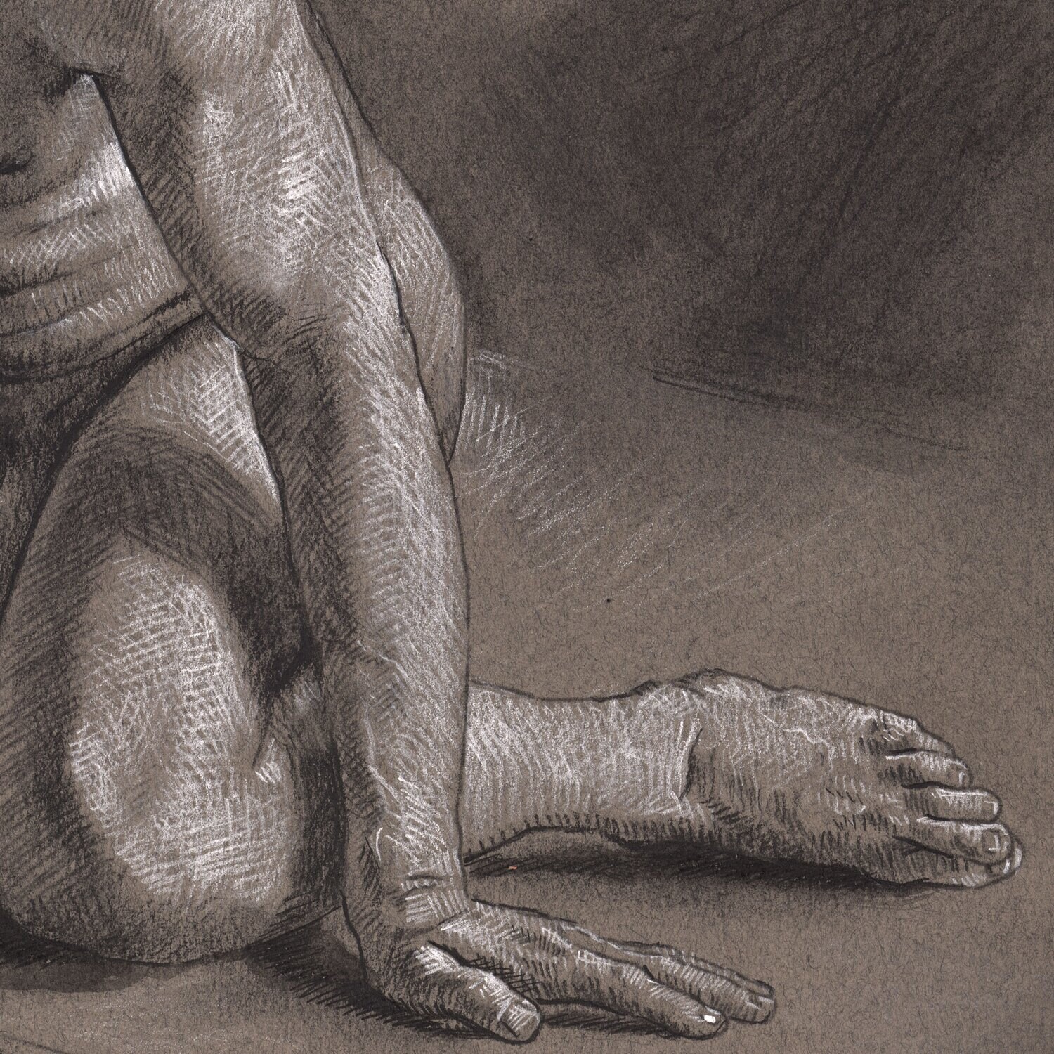 Kneeling Male Nude Original Drawing