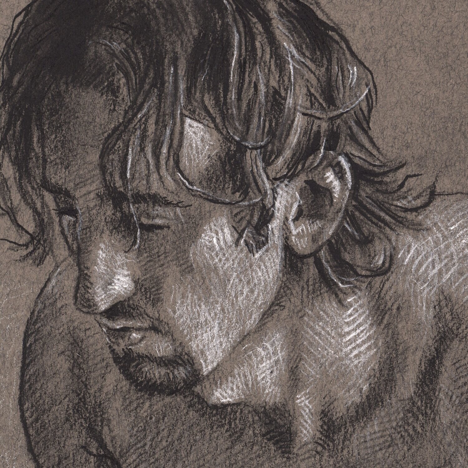 Kneeling Male Nude Original Drawing