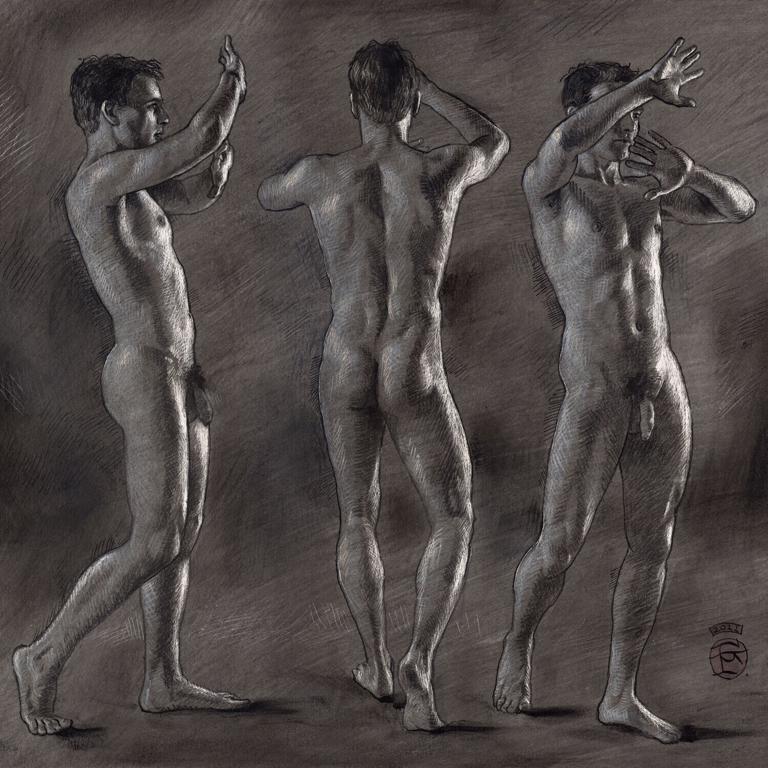 &quot;The Grasping&quot; Original Grisaille Work on Paper