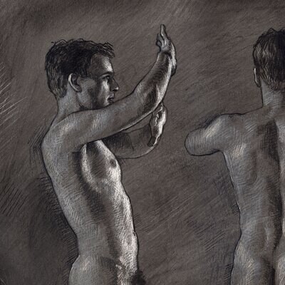 "The Grasping" Original Grisaille Work on Paper