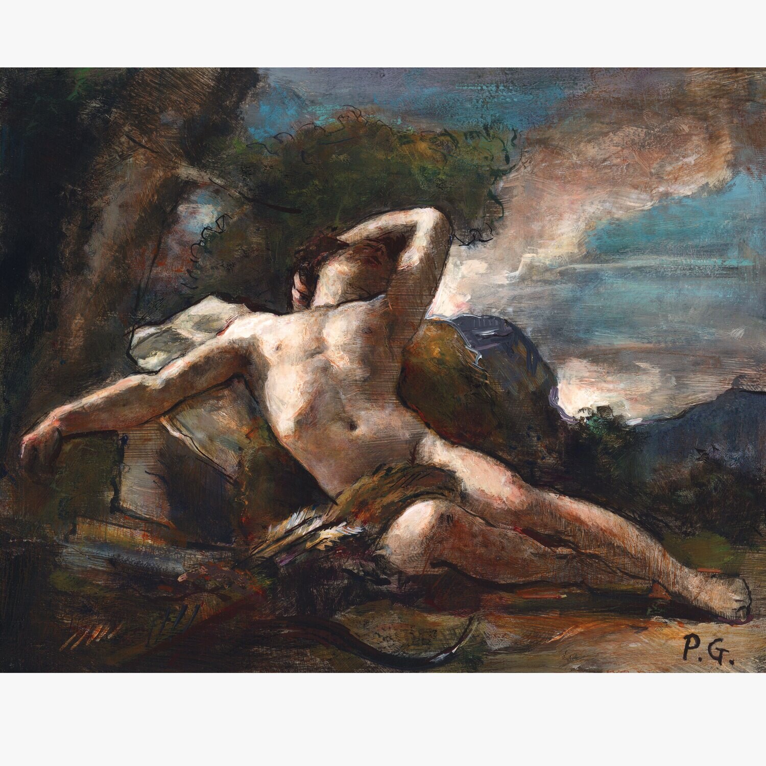"Sleeping Endymion" Original Framed Study after Nicolas-Guy Brenet