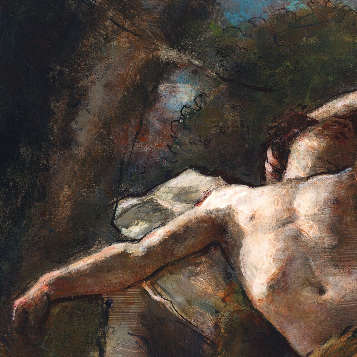 "Sleeping Endymion" Original Framed Study after Nicolas-Guy Brenet