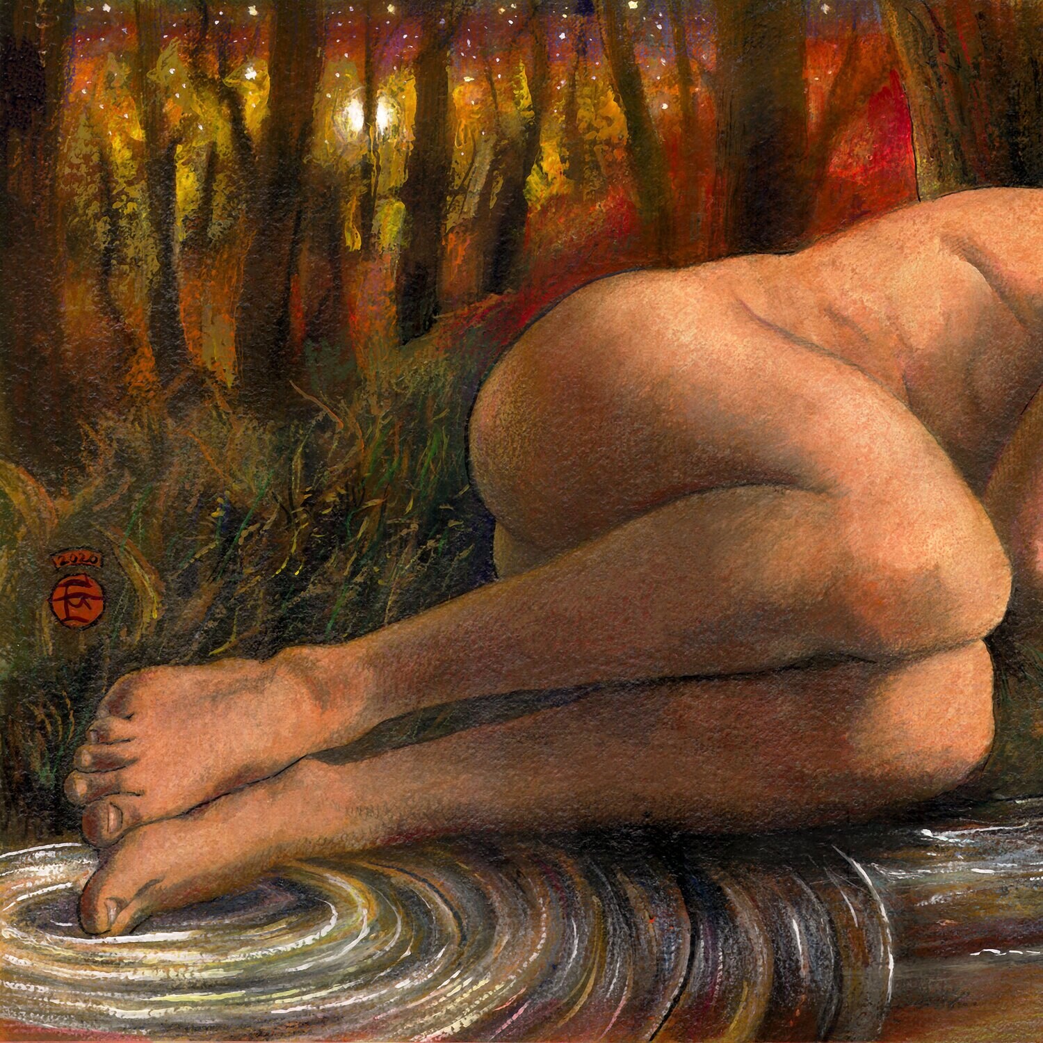 "Isolation" Large Mixed-Media Work on Paper, Framed