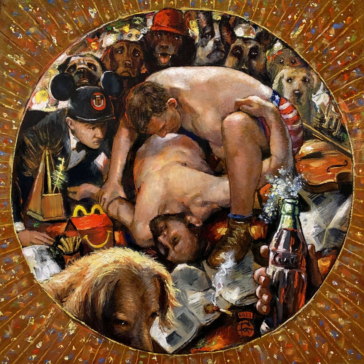 *ON HOLD* "The Dogs with a Front-Row Seat to the Unraveling of America" Original Oil Painting on Panel