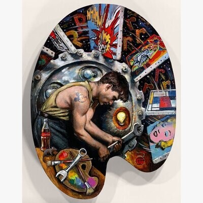 &quot;The Hard-Working Artist Has a Bright Idea&quot; Original Painting on Palette