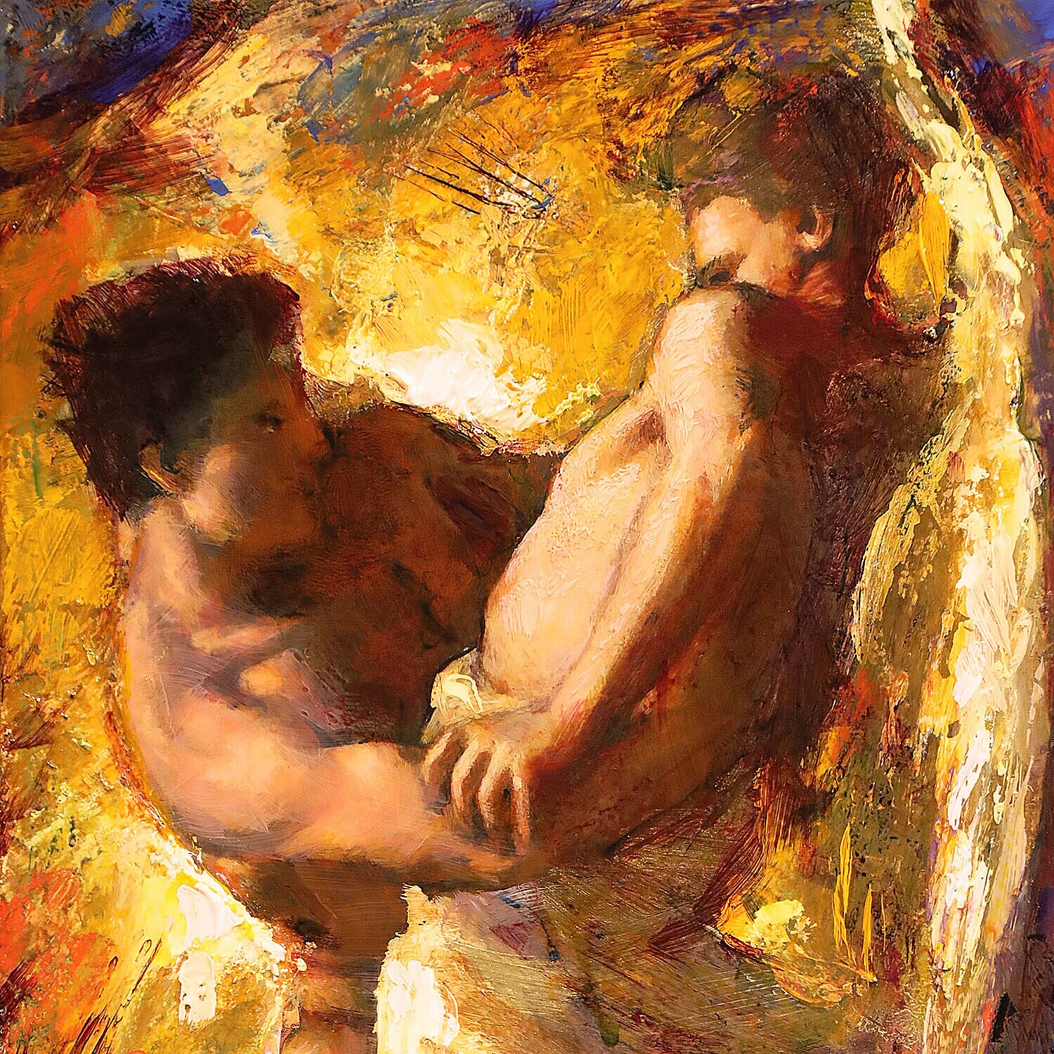 "Jacob Wrestling the Angel" Original Painting on Panel