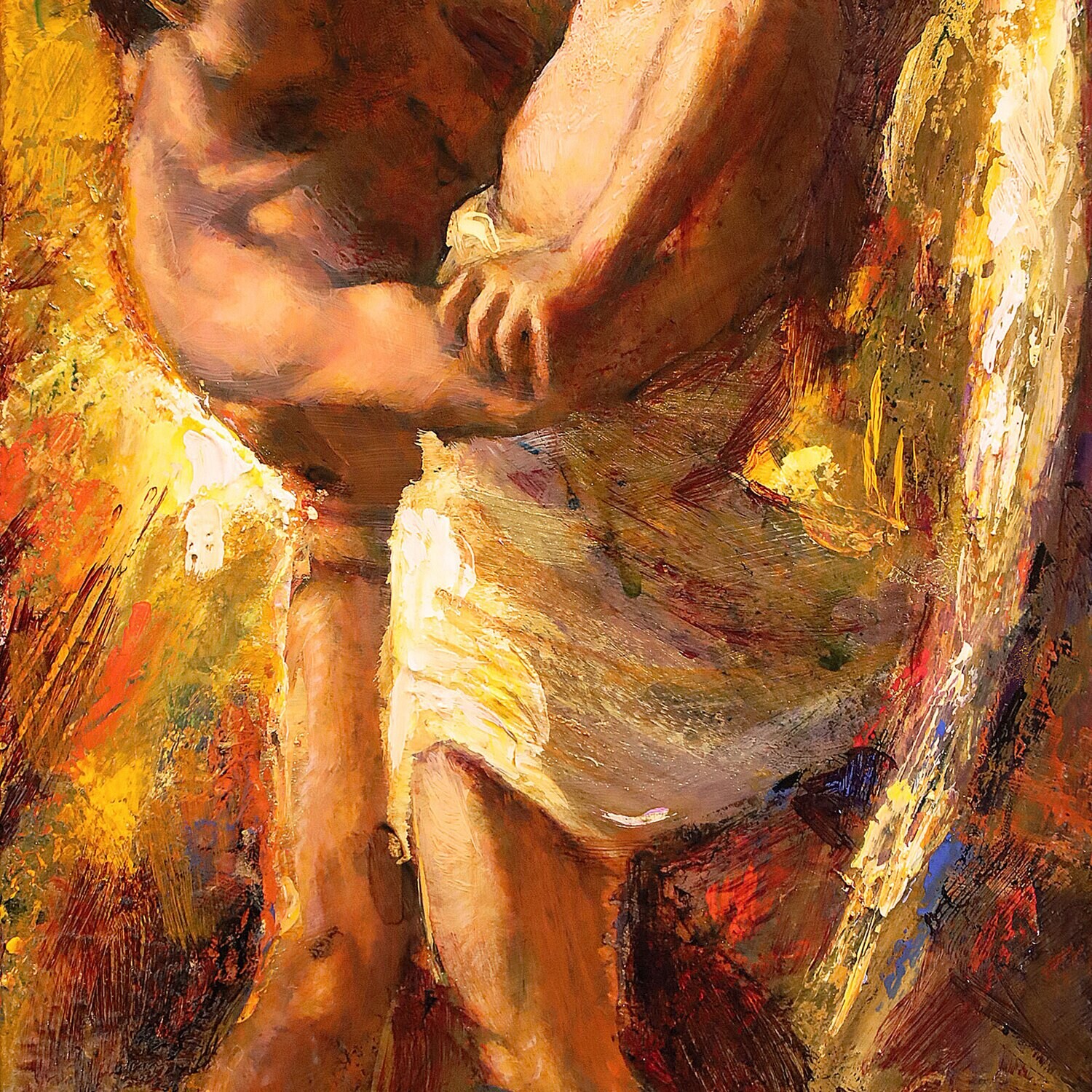 "Jacob Wrestling the Angel" Original Painting on Panel