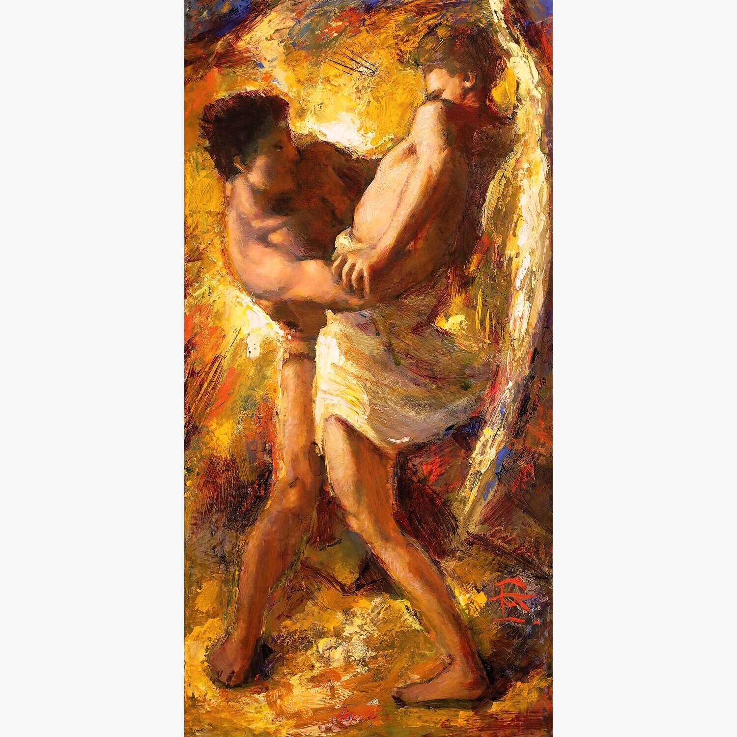 &quot;Jacob Wrestling the Angel&quot; Original Painting on Panel