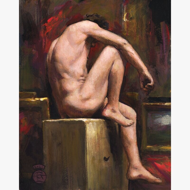 "The Resting Model" Original Painting on Panel