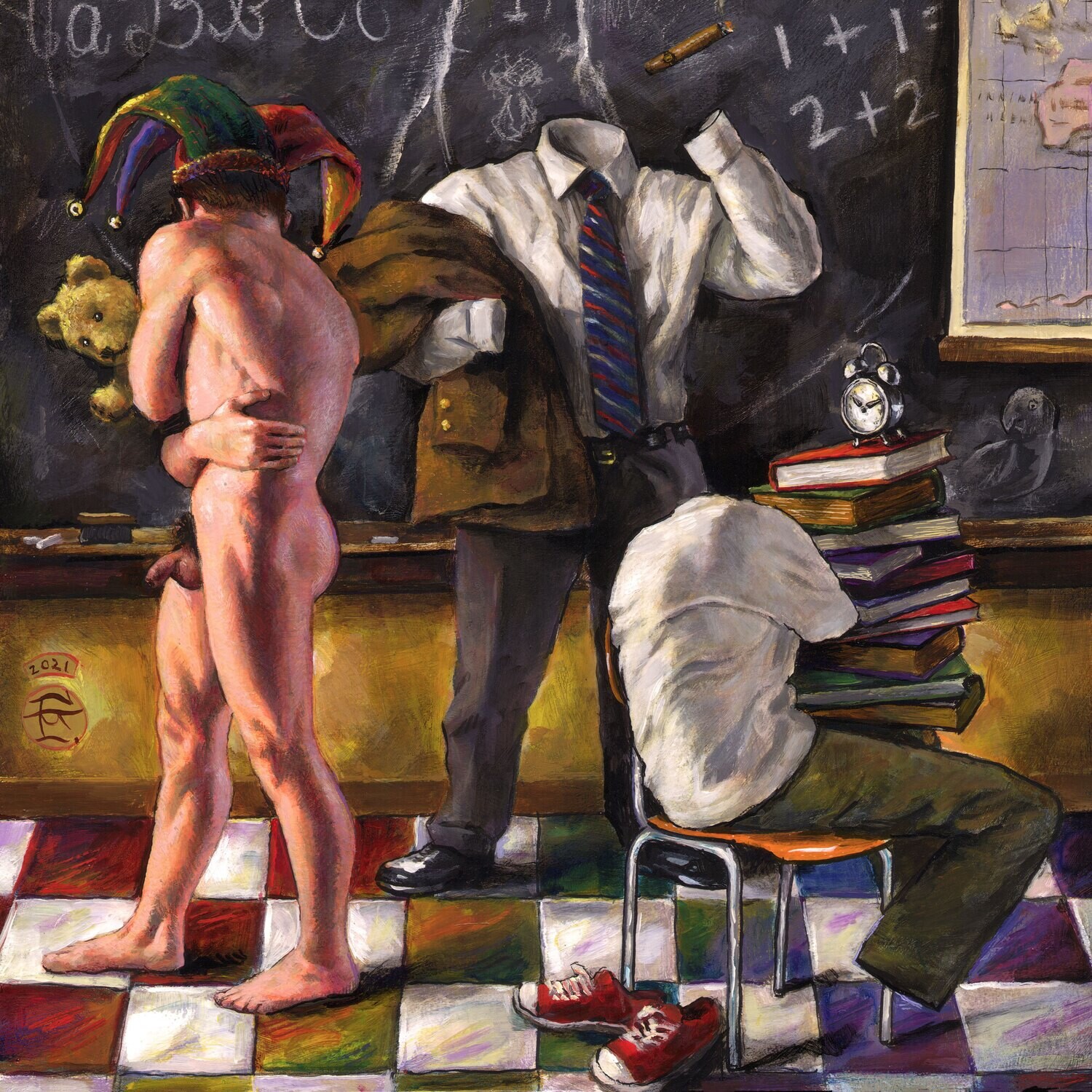 "The Lesson (How to Be a Man)" Original Painting on Panel