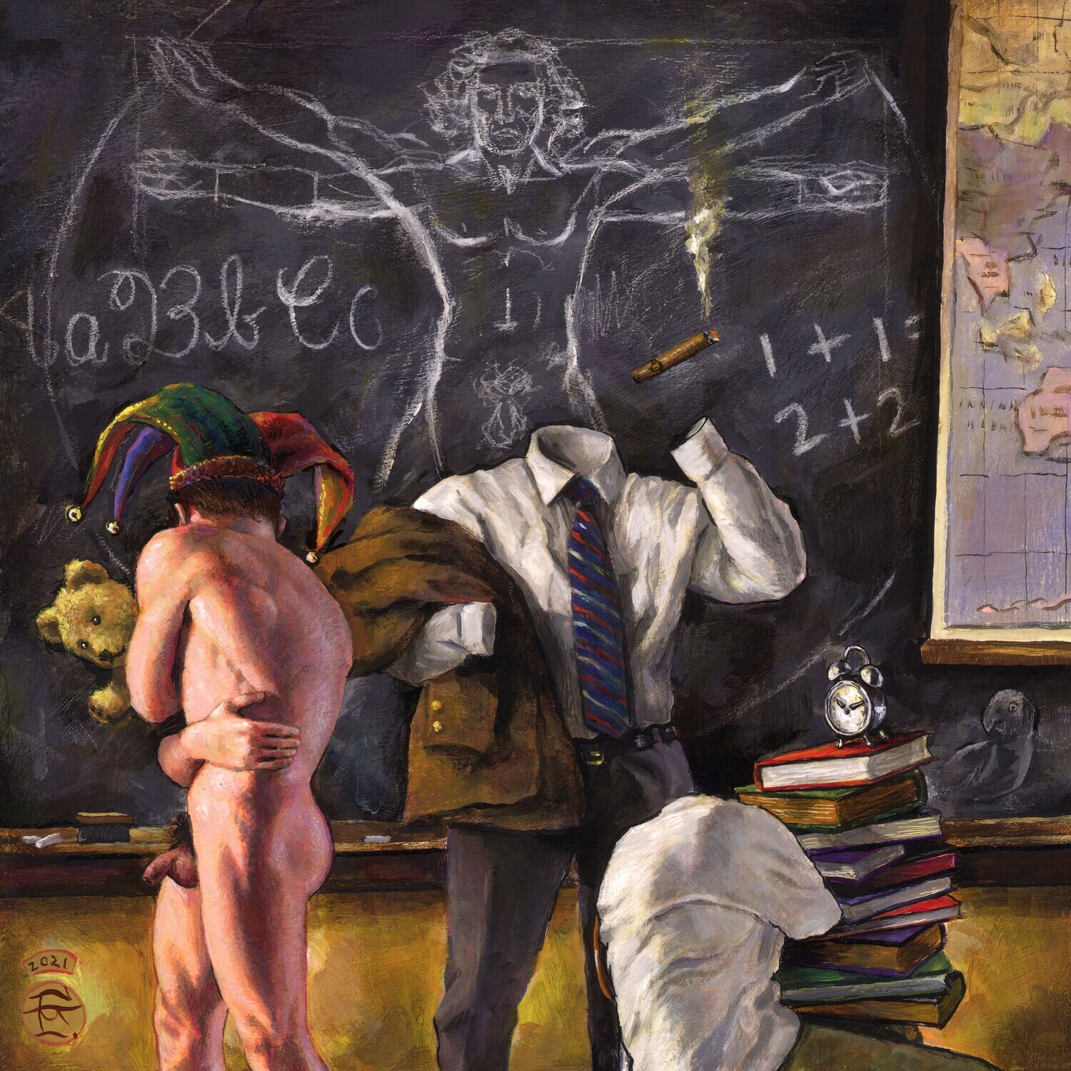 "The Lesson (How to Be a Man)" Original Painting on Panel